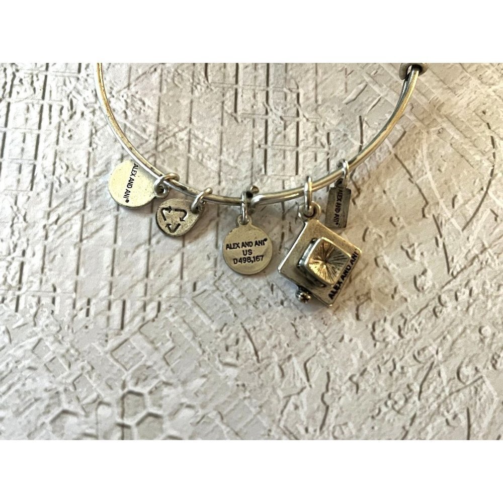 Alex and Ani Silver Graduation Cap Charm Bangle Bracelet - Picture 4 of 11